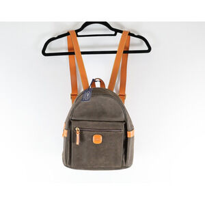 C0 New BRIC'S Life Small Travel Back Pack Olive Brown Leather Accents BLF01651